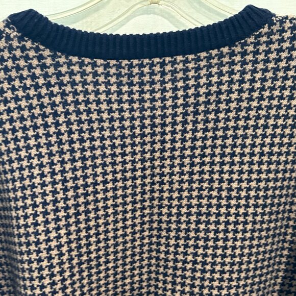 NWT J. CREW Sz L Lamb Wool Houndstooth Crewneck Brown /Navy Blue Preppy Sweater - Picture 5 of 7